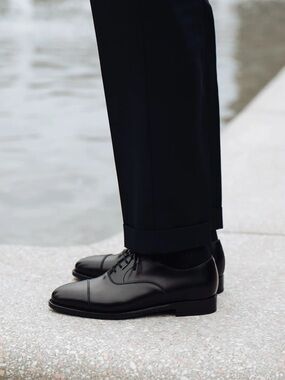 Morjas - Men's Black Calf Leather Cap-Toe Oxford Dress Shoes